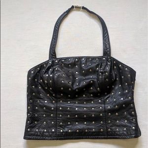 HARLEY DAVIDSON LEATHER STUDDED HALTER BUSTIER